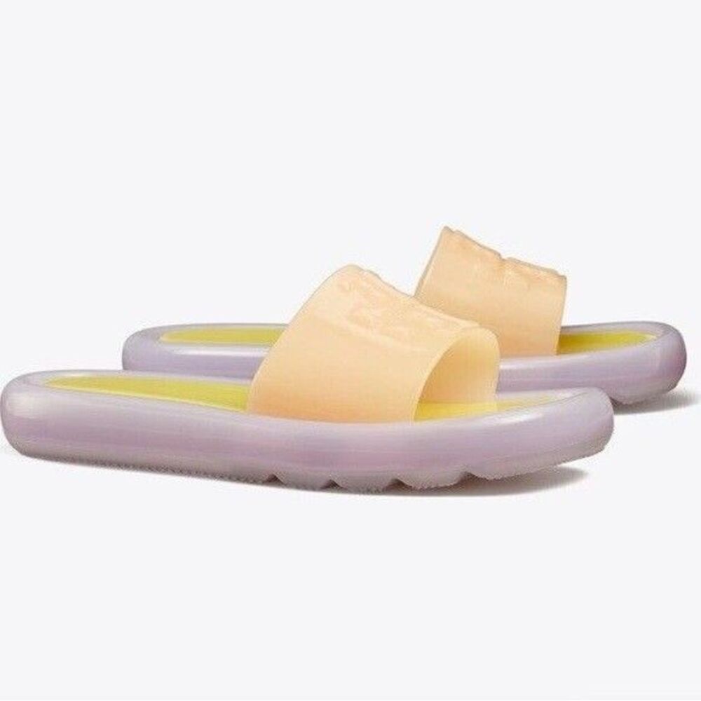New Tory Burch Bubble Jelly Slide Sandal Peach/Citron  Women’s 10.5